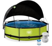 EXIT Toys Piscine Hors Sol Ronde ø 300 x 76 cm avec Voile d'Ombrage et Pompe Filtrante - Piscine Tubulaire pour Enfant - Cadre en Acier - TÜV CE en 16582 - Lime - Vert