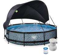 EXIT Toys Piscine Hors Sol Ronde ø 360 x 76 cm avec Voile d’Ombrage et Pompe Filtrante - Piscine Tubulaire pour Enfants et Familles - TÜV CE en 16582 - Stone - Gris