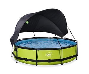 EXIT Toys Piscine Hors Sol Ronde ø 360 x 76 cm avec Voile d’Ombrage et Pompe Filtrante - Piscine Tubulaire pour Enfants et Familles - TÜV CE en 16582 - Lime - Vert