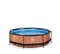 EXIT TOYS Piscine Hors Sol Tubulaire Ronde ø 300 x 76 cm avec Pompe Filtrante - Piscine Enfant pour Jardin - Cadre en Acier Certifié TÜV, CE, en 16582 - Wood - Marron