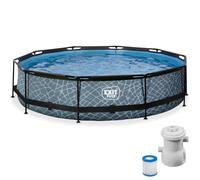 EXIT TOYS Piscine Hors Sol Tubulaire Ronde ø 360 x 76 cm avec Pompe Filtrante - pour Enfants - Structure Stable - Certifiée TÜV CE en 16582 - Stone Pool - Gris