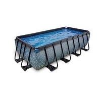 EXIT TOYS Piscine Tubulaire Rectangulaire 400 x 200 x 100 cm avec Pompe Filtrante - Piscine Hors Sol pour Familles et Enfants - Bassin Acier TÜV CE en 16582 - Stone - Gris