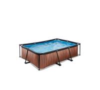 EXIT Wood Piscine Tubulaire 220x150x65cm - Piscine Hors Sol - avec Pompe de Filtration - Marron