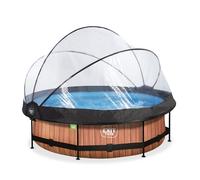 EXIT Toys Piscine Hors Sol Ronde ø 300 cm avec Dôme-Bâche et Pompe Filtrante - pour Enfants Dès 6 Ans - Cadre en Acier - TÜV, CE, en 16582 - Wood Pool - Marron