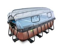 EXIT Wood Piscine Tubulaire 400x200x122cm - Piscine Hors Sol - avec Filtre à Sable & Dôme - Marron