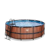 EXIT Wood Piscine Tubulaire ø427 - Piscine Hors Sol - avec Pompe de Filtration - Rond - Marron