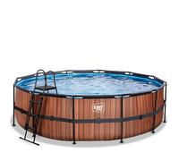 EXIT Wood Piscine Tubulaire ø488 - Piscine Hors Sol - avec Pompe de Filtration - Rond - Marron