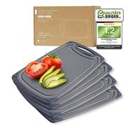 Exitoso Lot de 4 petites planches à découper en plastique antidérapant avec rainure pour jus - Passent au lave-vaisselle - Petites planches à découper en plastique pour les essentiels de cuisine