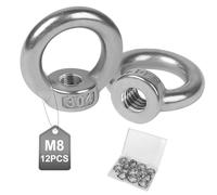 EXLECO 12Pcs Écrou à Oeil de Levage M8 en Acier Inoxydable Écrou à Anneau Bague Anneaux de Levage Anneau Femelle Anneaux en Inox pour Accessoires de Levage Fixer Pots de Fleurs Auvents Cordes à Linge