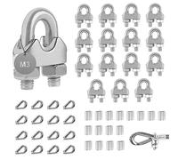 EXLECO 16 abrazaderas de cable M3 abrazaderas de cable de acero inoxidable abrazaderas de cable de clip, abrazaderas de silla de montar abrazaderas de cable de Ø4mm con cable dedal Allum Ferrules
