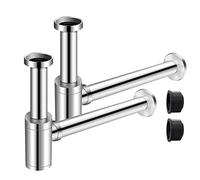 EXLECO 2 X Siphon de Lavabo Chromé Universel Tube Siphon de Lavabo Siphon en Acier Inox 1 1/4 x 32mm Salle de Bain Siphon Évier Métal Siphon à Tube Siphon à Tube Syphon Lavabo Reglable Anti Odeur