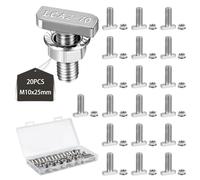 EXLECO 20 Pcs Boulons à Tête en T M10x25 vis à tête Marteau avec Boîte en Plastique vis de Serre en Inox avec écrous à Bride pour Serre Profilés en Aluminium Rail de Montage Solaire à 10mm Gorge