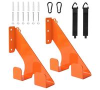 EXLECO 2pcs Support Tronconneuse Mural avec Sangle de Fixation et Boucle | Tronçonneuse Rack a Visser, Support Débroussailleuse, Crochet Rangement Garage, Compatible avec Stihl Husqvarna Echo, Orange