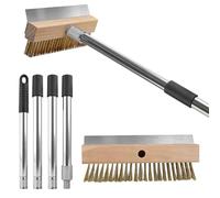 EXLECO Brosse à Pierre Pizza Four Démontable de 78-150 cm, Tête à Bois de Nettoyage de 25 cm avec Grattoir INOX, Brosses Laiton et Manche Tubulaire, Accessoire Barbecue pour Cuisine Extérieure
