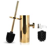 EXLECO Brosse Toilettes WC Mural Gold, Suspendu Balai INOX, Toilette WC avec 1 Têtes de Brosses, Balayette WC Kit et Supports sans Perçage, Porte Brosse WC, Nettoyage Salle de Bain Accessoire