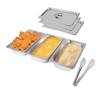 EXLECO Lot de 3 Bac Gastro Inox avec Couvercle et Pince 32,5 x 17,5 x 6,5 cm, Bac Gastronorme GN 1/3, Plat four Rectangulaire Bac Inox Alimentaire Cuisson Plateau Cuisine pour Aliments Gratins Frites