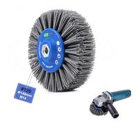 EXLECO M14 Grain #120 Brosse Ronde en Nylon Abrasive pour Meuleuse D'angle ø140mm, Epaisseur de Fil 1,1mm, Brosse Structurante Dérouillage, Roue de Tréfilage de Polissage pour Machine de Satinage Bros