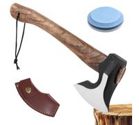 EXLECO Petite hache de 36 cm avec fourreau de hache et pierre à aiguiser | Hache viking avec manche en bois, polissage miroir, forgée à la main, hache fendue pour camping, jardin, randonnée