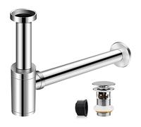 EXLECO Siphon de Lavabo avec Bonde de Lavabo, Universel Tube Siphon de Lavabo Siphon Acier Inox 1 1/4 x 32mm Salle de Bain Siphon Évier Métal Siphon à Tube Siphon à Tube Syphon Lavabo Reglable Chromé