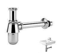 EXLECO Siphon Lavabo G1 1/4" x Ø 32mm, Modèle Bouteille Réglable Universel avec Ouverture Nettoyage, Douchon Anti-odeur, Fini Chromé, pour Bonde Lavabo Salle de Bain et Éviers de Cuisine