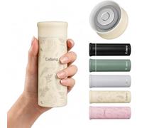 Exllena Mini Gourde Isotherme 250ml, Petite Gourde en Inox 304 Anti-Fuite, Sans BPA & Anti-Fuite, Double Paroi pour Café Thé, Sac à Main, Bureau, Voyage - Botanique Crème