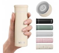 Exllena Mini Gourde Isotherme 250ml, Petite Gourde en Inox 304 Anti-Fuite, Sans BPA & Anti-Fuite, Double Paroi pour Café Thé, Sac à Main, Bureau, Voyage - Crème Vanille