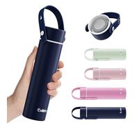 Exllena Mini Gourde Isotherme 300ml - Petite Bouteille Isotherme Compacte et Portable avec Poignée Ajustable et Couvercle en Acier Inoxydable - Idéale pour Voyager, Sport et Enfants(Bleu Nuit)
