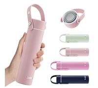 Exllena Mini Gourde Isotherme 300ml - Petite Bouteille Isotherme Compacte et Portable avec Poignée Ajustable et Couvercle en Acier Inoxydable - Idéale pour Voyager, Sport et Enfants(Rose Pastel)