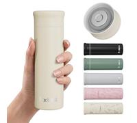 Exllena Mini Gourde Isotherme 300ml, Petite Gourde en Inox 304 Anti-Fuite, Sans BPA & Anti-Fuite, Double Paroi pour Café Thé, Sac à Main, Bureau, Voyage - Crème Vanille