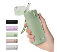 Exllena Petite Gourde Isotherme 150ml avec Paille à Ouverture Une Main, Mini Bouteille Isotherme Anti-Fuites & Design Ultra-Compact, Idéale pour le Sport, Bureau ou En Voiture(Vert Menthe)
