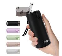 Exllena Petite Gourde Isotherme 150ml avec Paille à Ouverture Une Main, Mini Bouteille Isotherme Anti-Fuites & Design Ultra-Compact, Idéale pour le Sport, Bureau ou En Voiture(Noire)