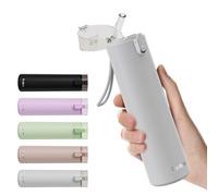 Exllena Petite Gourde Isotherme 270ml avec Paille à Ouverture Une Main, Mini Bouteille Isotherme Anti-Fuites & Design Ultra-Compact, Idéale pour le Sport, Bureau ou En Voiture(Gris Clair)