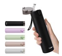 Exllena Petite Gourde Isotherme 270ml avec Paille à Ouverture Une Main, Mini Bouteille Isotherme Anti-Fuites & Design Ultra-Compact, Idéale pour le Sport, Bureau ou En Voiture(Noire)