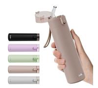 Exllena Petite Gourde Isotherme 270ml avec Paille à Ouverture Une Main, Mini Bouteille Isotherme Anti-Fuites & Design Ultra-Compact, Idéale pour le Sport, Bureau ou En Voiture(Marron Café)