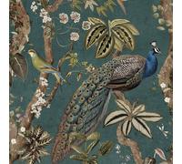 Exotique Botanique Papier Peint Holden 13682 Paon Bois Aspect Mur Aqua Bleu