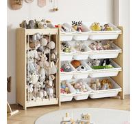 EXPERLAM Organiseur de jouets pour enfants, rangement 2 en 1 pour jouets en peluche et 12 bacs, étagère à jouets avec cordes élastiques plus épaisses, salle de jeux, chambre d'enfant, chambre à