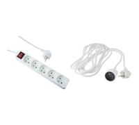 EXPERT LINE - Multiprise électrique 5 Prises Multiple - Bloc multiprise 5 Prises + Interrupteur & PremiumCord Câble d'extension et d'alimentation 230 V 5 m avec Protection pour Enfants, pour Schuko