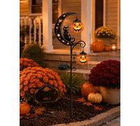 Explcior Solar Halloween Black Cat Pumpkin Moon Garden Stake Light | Outdoor Waterproof LED Lantern with Hanging Jack-o'-Lantern for Yard, Patio, Walkway and Porch Decorations(#c)