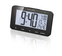 Explore Scientific RDC1004 Horloge Radio-contrôlée de Bureau avec écran rétroéclairé à LED Blanc, Alarme & Snooze, Noir