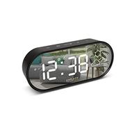 Explore Scientific RDC2002 Horloge avec façade Miroir de l'heure, température Interne, prévisions du Temps à icône, Double réveil 3 Niveaux de luminosité, contrôle Soft Touch, Port USB Noir