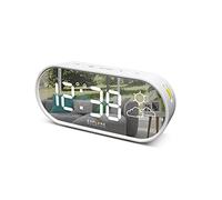 Explore Scientific RDC2002W Horloge avec Affichage Miroir, Heure et température intérieure, prévisions du Temps à icônes, Double Alarme, 3 Niveaux de luminosité, contrôle Soft Touch, Port USB, Blanc