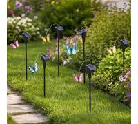 Papillon solaire Connecteur volant Rotation Simulation de vol Motorisation Piquet de terre Décoration de jardin, plastique, interrupteur, H 60 cm, lot de 6