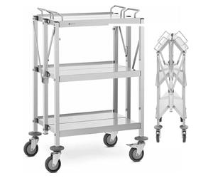 Expondo Royal Catering Chariot de service - Acier inoxydable - 3 étagères - Dimensions : 58 x 40 cm - 100 kg - Pliable -