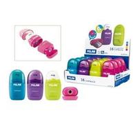 MILAN Présentoir Capsule Clair – 16 gommes avec taille‑crayon – Enfants