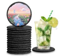 Exquilnova Lot de 12 dessous de verre ronds en ardoise - 10 x 10 cm - Dessous de verre ronds en ardoise - Gravés au laser - Pour tasses, boissons, bar, verre, bougies, décoration de table