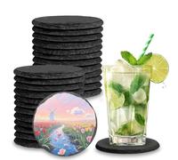 Exquilnova Lot de 24 dessous de verre ronds en ardoise - 10 x 10 cm - Dessous de verre ronds en ardoise - Gravés au laser - Pour tasses, boissons, bar, verre, bougies, décoration de table
