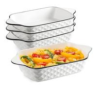 Exquilnova Lot de 4 cocottes en céramique de 1 litre - Petit moule de cuisson rectangulaire - 26,5 x 14,5 x 5 cm - Plat à griller avec poignée - Moules à lasagnes - Pour friteuse à air et four