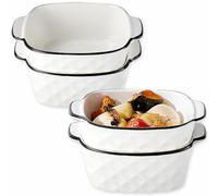 Exquilnova Lot de 4 plats à gratin carrés en céramique, 400 ml, petits, 14,5 x 11,5 x 5,5 cm, avec poignées, petit moule pour Airfryer, four (assiettes carrées en losange)
