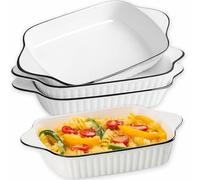 Exquilnova Lot de 4 plats à gratin en céramique, 1 l, petits, 26,5 x 14,5 x 5 cm, rectangulaires, poêle à griller avec poignée, moules à lasagnes, pour Airfryer, four (assiettes longues à bandes)
