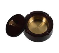 EXQUIMEUBLE Cendrier Coupe-Vent Rond en Bois avec Intérieur en Acier Inoxydable, Portable Fumée, pour Salon et Terrasse au Style Oriental Élégant